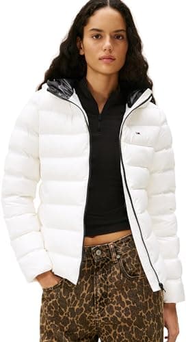 Image of Tommy Jeans Women’s Slim Puffer Jacket with Hood, White (Ecru), S