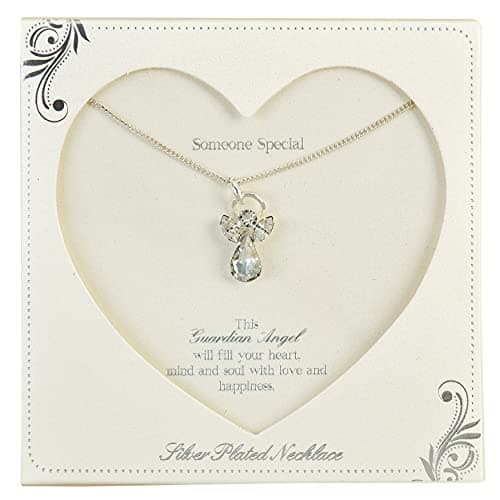 Image of Guardian Angel Silver Plated Chain with Rhinestone Angel Necklace for Someone for birthdays & Valentine's Day with Inspirational Message & Caption Card