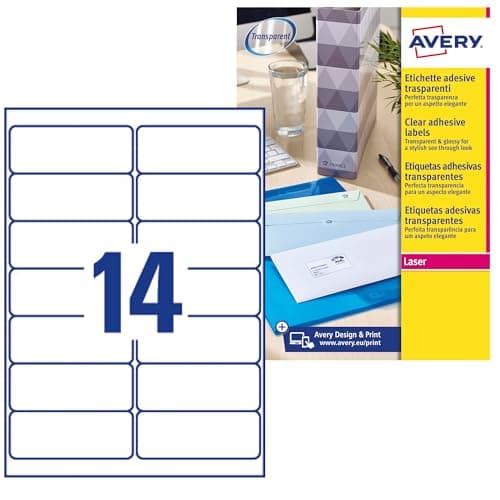 Image of Avery Printable, customisable Clear Address Mailing Labels, Laser Printers, 14 Labels Per A4 Sheet, 350 labels, QuickPEEL (L7563)