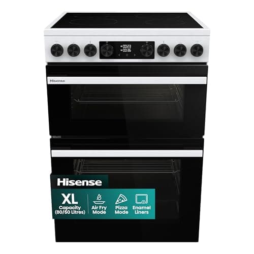 Image of Hisense HDUKC60W 60cm Electric Cooker with Ceramic Hob-White, A Rated Double Oven 50L/80L [Energy Class A]