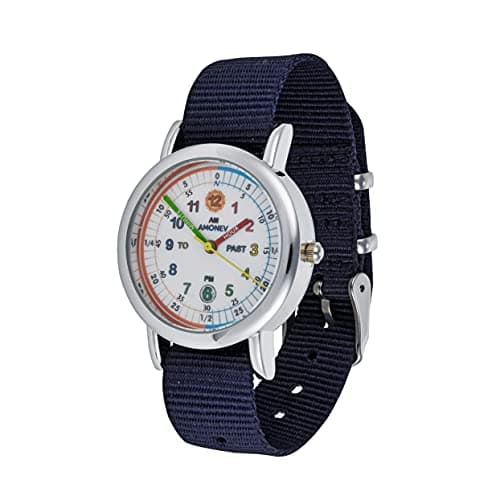 Image of Amonev Time Teacher Watch, Easy to Read Analogue Watch with Colourful Nylon Strap, Learn to Tell The Time - Ideal for School Children