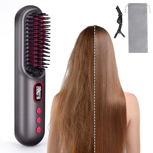 Image of Nsyee Cordless Hair Straightener Brush - Gobrush Pro, 9000mAh Hot Brush Hair Straighteners, 11 Temp Settings (120~220℃), Fast Heating, USB Rechargeable, Heated Hot Comb for All Hair Types