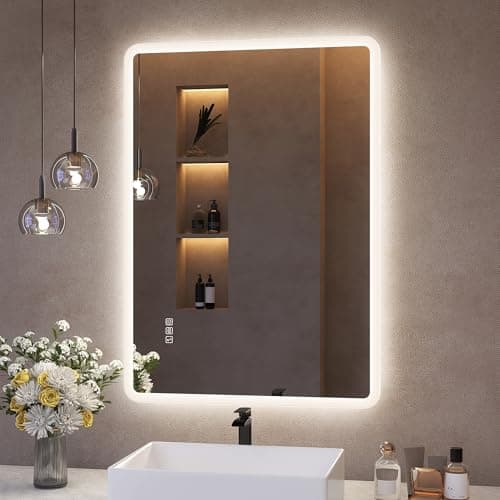 Image of S'bagno Bluetooth Bathroom-Mirror-with-LED-Lights 500x700 mm, Bathroom-Led-Mirror, Anti-Fog, 3 Colors, Dimmable, Memory, Tempered Glass, IP44 Waterproof, Horizontal/Vertical