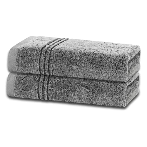 Image of Makooz Premium 700 GSM Hand Towels for Bathroom 2 Pack - 100% Natural Zero Twist Egyptian Cotton- Luxurious Ultra Soft, Quick Dry, Absorbent Plush Bath Guest Towel Set for Home Hotel Spa– Grey 50x85CM
