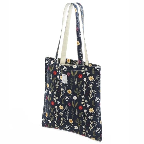 Image of TWOOKTY Canvas Tote Bag for Women, Reusable Cotton Shoulder Bag with Magnetic Closure, Aesthetic Floral Print Shopping Bag for Work, School, Travel