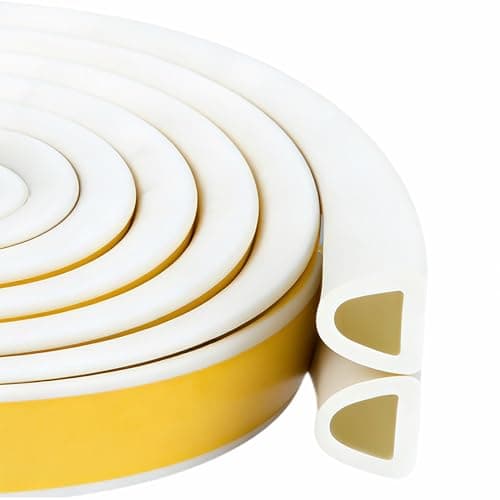 Image of Weather Stripping Tape, Doors Windows Draught Excluder Self-Adhesive Anti-Collision Rubber D Type Foam Sealing Tape, Rubber Sound Insulation for Door Window Draught Stopper (White-10m)