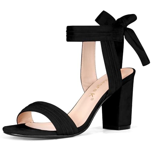 Image of Allegra K Women's Open Toe Ankle Tie Back Chunky Heel Sandals Black 10 UK/Label Size 12 US