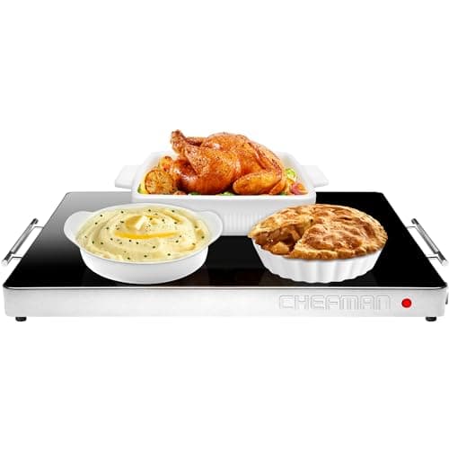 Image of Chefman Electric Food Warmer Buffet Server with Adjustable Temperature Control, Warming Tray for Restaurants, Parties, Events and Home Dinners, 400W, Glass Top Large 53 x 41 cm Surface, Black