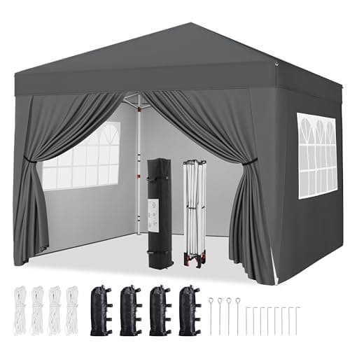 Image of Yaheetech Pop-Up Gazebo 3x3 with 4 Removable Side Panels, Silver-costed Oxford Marquee Canopy w/Wheeled Bag & Sandbags, Metal Frame Shelter Tent for Outdoor Garden Party Camping, Dark Grey