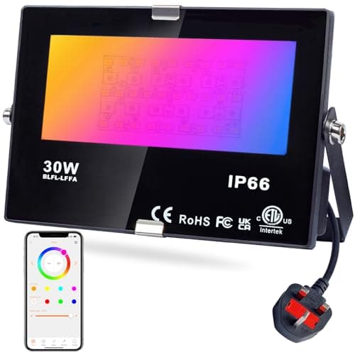 Image of DUSKTEC Flood Lights Outdoor, LED Floodlight Colour Changing, 30W Bluetooth RGBW Smart Flood Light APP Control, IP66 Waterproof, DIY Mode, 2700K & 16 Million Colours for Garden Stage