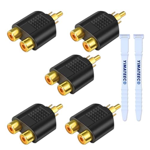 Image of YIMATEECO RCA Splitter Adapter, 5Pcs RCA Y Adapter,1 Male to 2 Female Phono Connector AV Video Y Splitter R-CA to JACK Socket for Subwoofer, Amplifier, TV, Digital Audio (5Pcs)