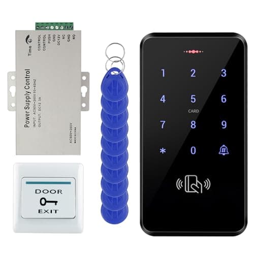 Image of ReaIOKbii Outdoor 125KHz RFID Access Control System Kit, IP68 Waterproof Touch Keypad, 3000 Users Lock Door Entry System, 12V Power Supply, Exit Button, 10 Keyfobs(Without Lock)