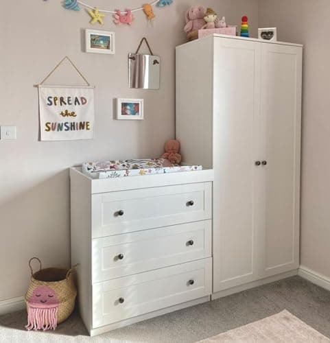 Image of Silver Cross - Bromley Dresser & Wardrobe White - Nursery Furniture Set - Kids Wardrobe & Dresser