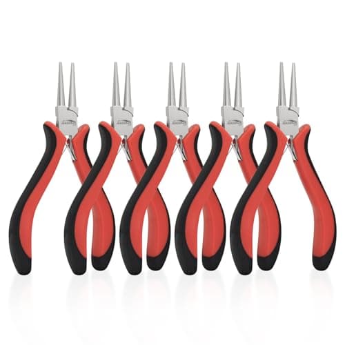 Image of HOUSERAN 5-Piece Round Nose Pliers for Jewelry Making, Smooth Jaw Wire Looping Pliers with Spring Mechanism, Mini Needle Nose Pliers for Beading, Wire Wrapping, Jewelry Repair