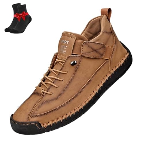 Image of Women's Handmade Leather Orthopedic Comfy Shoes, Comfortable Orthopedic Sneakers, Unisex Comfy Shoes(Light Brown,8 UK)