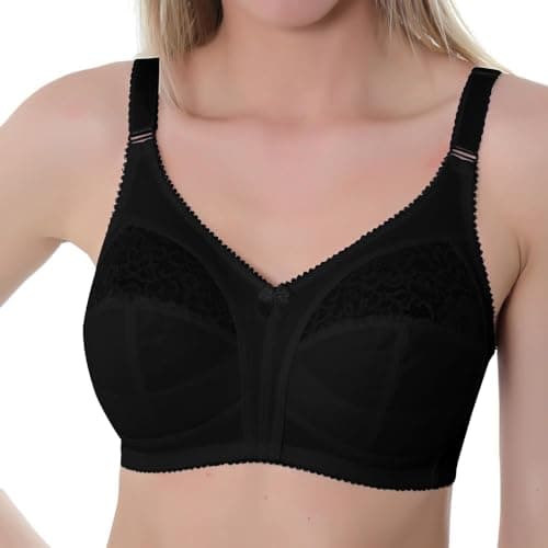 Image of Gemm Ladies Black Non Wired Lace Trim Plus Size Bra with Large Cup Sizes Full Firm Support (46 J, Black)
