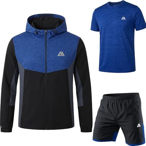 Image of ALPS ATG Mens 3Pcs Sports T-Shirt, Shorts & Hooded Jacket Set – Lightweight, Super Stretch, Quick Dry, Breathable Activewear for Running, Gym, Training, JABAL Navy, XXL