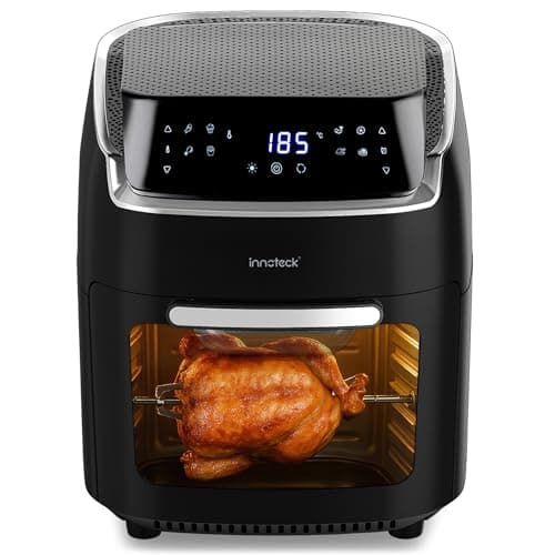 Image of Innoteck 12L Digital Air Fryer Oven with Rotisserie 1800W Large Air Fryer with Touch Panel & 8 Cooking Presets, Shelves, Basket, Racks & Drip Tray Black & Silver Finish