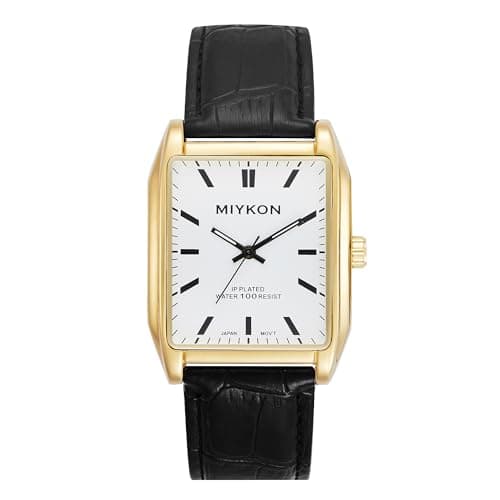 Image of Miykon Vintage Watches for Men | Tank Square Mens Dress Watch with Genuine Leather Strap and Second Hand | Ion Polished, Luminous Hands, Scratch Resistant Glass, Japanese Quartz, 100ft Water Resistant
