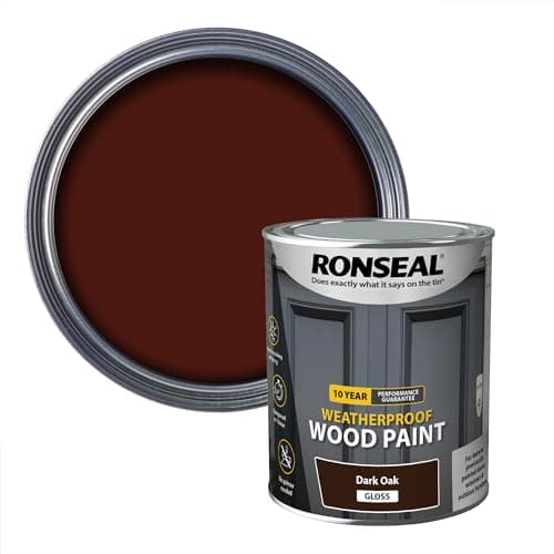 Image of Ronseal 10 Year Weatherproof 2-in-1 Wood Paint Dark Oak Gloss 750ml