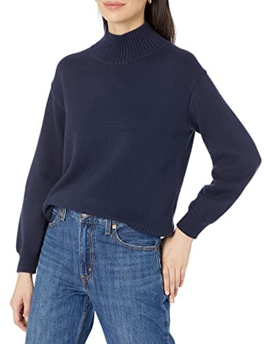 Image of Amazon Essentials Women's Pull-Over Funnel Neck Cotton Jumper (Available in Plus Size), Navy, L