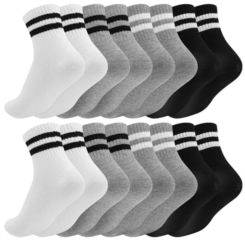 Image of Zuimei 8 Pairs Kids Socks Junior Crew Cotton School Sport Socks Striped Athletic Sock Casual Crew Sock for Girls and Boys