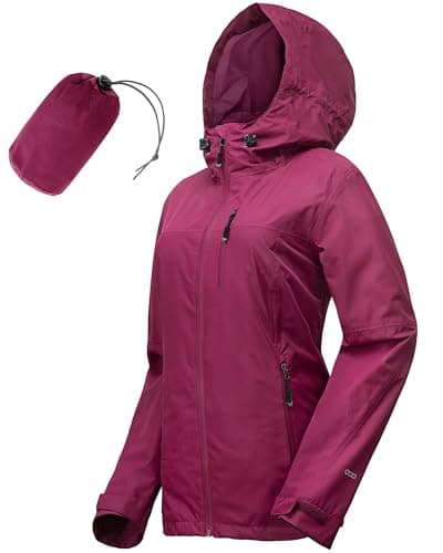 Image of 33,000ft Women's Lightweight Waterproof Jacket Packable Hooded Rain Jacket Breathable Windbreaker Softshell Raincoat for Outdoor Running Walking Hiking (Orange Red-M/UK 12)