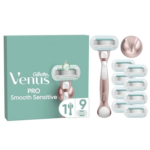Image of Gillette Venus Pro Smooth Sensitive RoseGold Women's Razor- 9 Blade, 5 Diamond‐Like Coated Blades