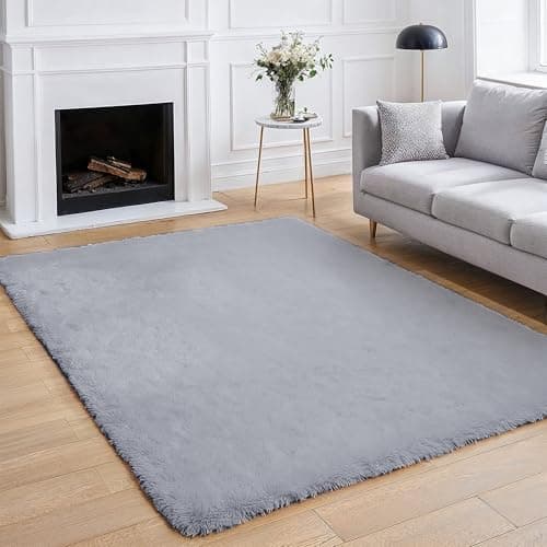 Image of BEIMO Fluffy Faux Fur Bedside Rug 80x150cm, Soft Shaggy Rugs for Bedroom, High Pile Rugs, Non Shedding Plush, Solid Colour Shaggy Rug for Living Room, Grey