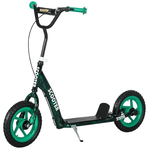 Image of AIYAPLAY Kids Scooter, Big Wheel Kick Scooter with Adjustable Height Handlebar, Non-slip Footplate, Rear Brake, Kickstand, for Kids 6-12 Years Old, Green