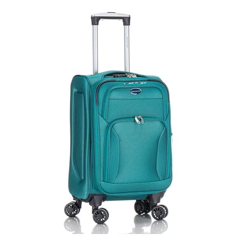 Image of Aerostar Carry-on 20" Lightweight Soft Expandable Suitcase, Hand Luggage 4 Wheels & Combination Lock, 55x35x20cm | Accepted All Airlines easyjet, RyanAir, British Airways (Teal, 32 litres)