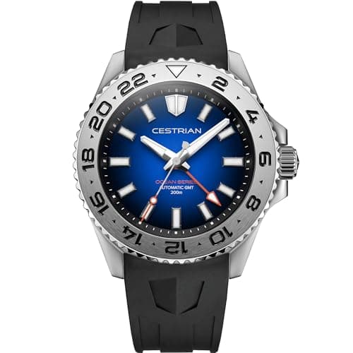 Image of Cestrian Ocean Series 42mm Automatic Men’s Watch – Blue Fumé Dial, 316L Stainless Steel Case & Silicone Strap, 200m Water Resistant