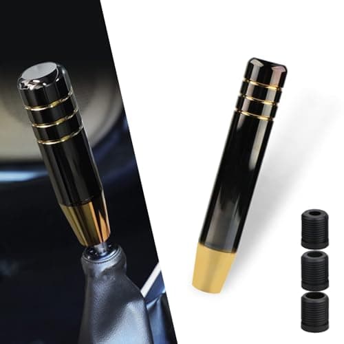 Image of Spunklad 1 PC Polished Aluminum Car Gear Stick Lever Shift Knob, 7" Car Gear Long Handle Weighted Shifter Knob with 3 Threaded Adapters Fit Most Automatic Manual Vehicle (Black Gold)