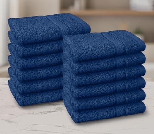 Image of Casabella 12 Pack Flannel Face Cloth - 100% Cotton Face Towels Soft & Absorbent Super Quality Washcloths 30x30CM, Fingertip Towels for Makeup Removal & Cleansing - Royal Face Cloth