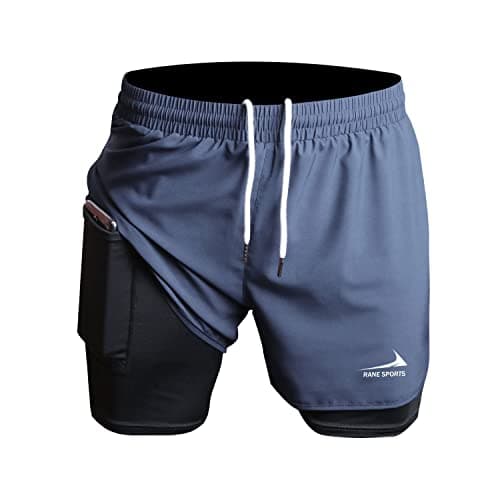 Image of Men's Running Shorts 2 in 1 Short Gym Athletic Outdoor Jogging Workout Training Shorts Gray 3XL