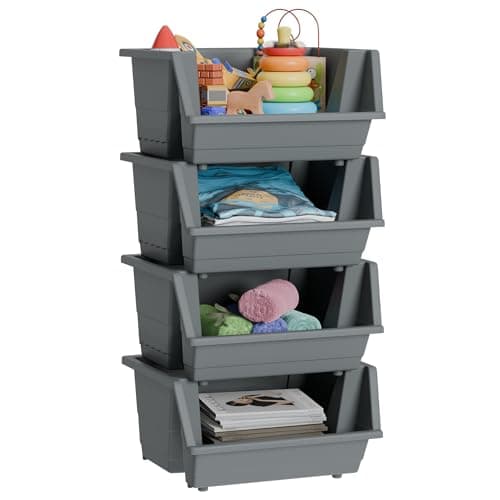 Image of Knight 40L Stackable Open Storage Boxes | Multi-Purpose Plastic Storage Containers for Home, Office & Garage | Storage Bins for Clothes,Toys, Tools & Household Storage | Grey - 4pack