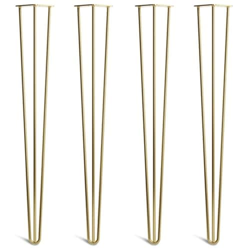 Image of [HLC] 4 x Hairpin Table Legs – Superior Double Weld Steel Construction With Screws, Build Guide & Protector Feet Worth £8 Included! – 10mm Steel [34"/86cm,Brass]