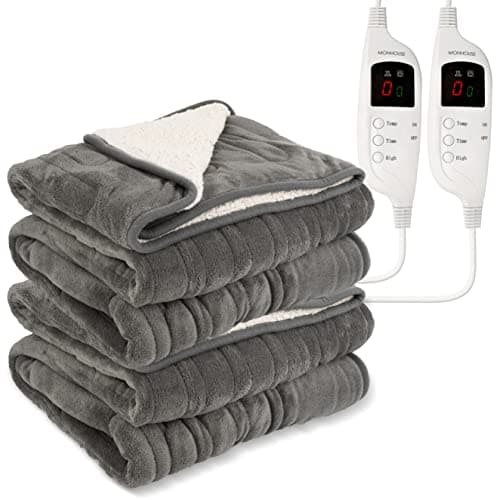 Image of MONHOUSE Heated Throw - Pack Of 2 Electric Blankets - Digital Controller - Timer up to 9 hours, 9 Heat Settings, Auto Shutoff - Machine Washable - Double 150X200cm - GREY SHEARLING