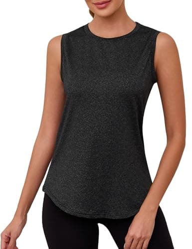 Image of Gyabnw Racerback Tank Tops for Women Sleeveless Quick Dry Running Vest Lightweight Athletic Gym Yoga Tops with Open Back Detail Black