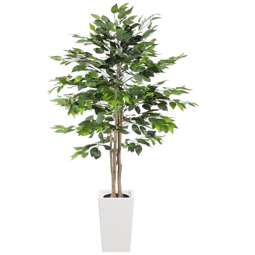 Image of YOLEO 6FT Artificial Ficus Tree with White Tall Planter, Lifelike Fake Silk Tree Indoor, Faux Ficus Tall Plant for Living Room Bedroom Balcony Corner Office Decor