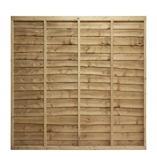 Image of Premier Lap Wooden Fence Panel Overlapping Waney Larch, W: 6ft x H: 6ft Pressure Treated Timber for Outdoor Garden Privacy Screening & Boundary Fencing Wall Panels (182cm x 180cm)