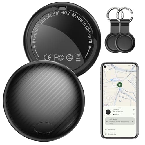 Image of Android Tracker Tag 2 Pack, Smart Tag Bluetooth Key Finder Work with Google Find My (Android Only), Item Locator for Luggage, Bags, Wallet, Replaceable Battery, Black