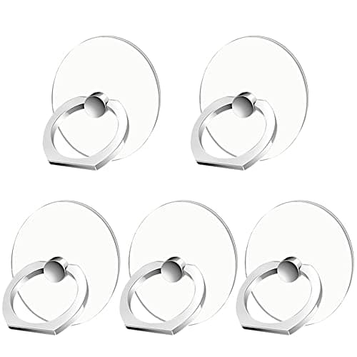 Image of Kinizuxi Mobile Phone Ring Holder 5 Pack Silver, Transparent Cell Phone Ring Holder Finger Grip Kickstand, 360°Rotation Clear Phone Ring Stand For iPhone, Tablets, iPad, Samsung, HUAWEI, LG
