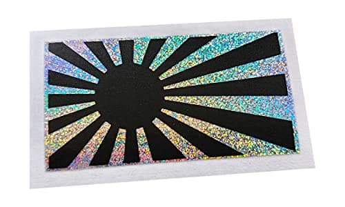 Image of Rising Sun Flag Sticker JDM Japan Japanese Wall Art Car Window Bumper Vinyl Decal Graphic Small to Large Sizes Matt Black and Silver Rainbow Glitter Plus More Colour Options