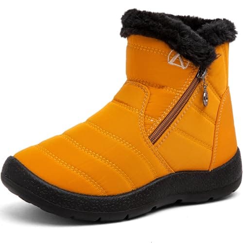 Image of GOGOUP Kids Snow Boots Boy's Girl's Warm Fur Lined Boots Winter Waterproof Outdoor Ankle Booties Shoes Non-Slip (Little Kid/Big Kid) Brown 1 EU