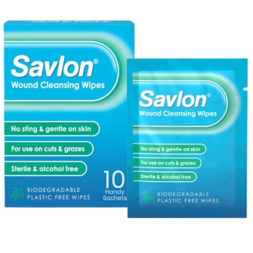 Image of Savlon Wound Cleansing Wipes, Alcohol Free, Cleaning Wipes for Wounds, Pack of 10 Wipes, Gentle, for Cuts and Grazes, Sterile, Alcohol Free, Biodegradable Plastic Free Wipes
