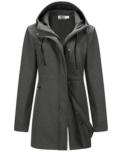 Image of Outdoor Ventures Softshell Jacket Ladies Rain Jacket Functional Rain Coat Windbreaker Waterproof Hiking Jacket Breathable Outdoor Jacket with Hood for Spring Fall Winter Dark Grey L