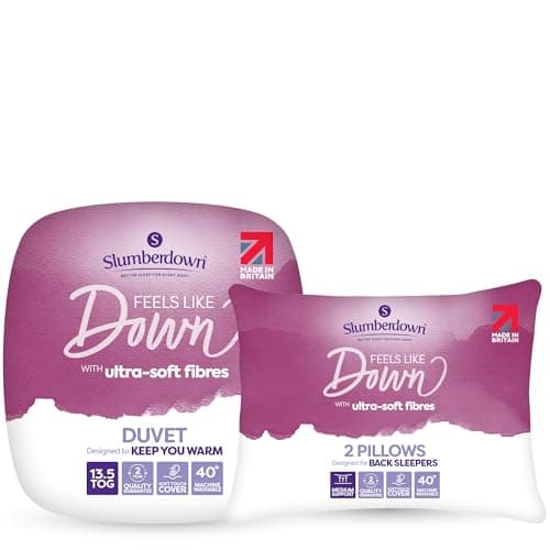 Image of Slumberdown Feels Like Down King Size Duvet 13.5 Tog & 2 Pillows - Ultra Soft Extra Warm & Snuggly King Quilt for Cold Winter Nights | UK Made, Non-Allergenic & Washable (225 x 220cm)