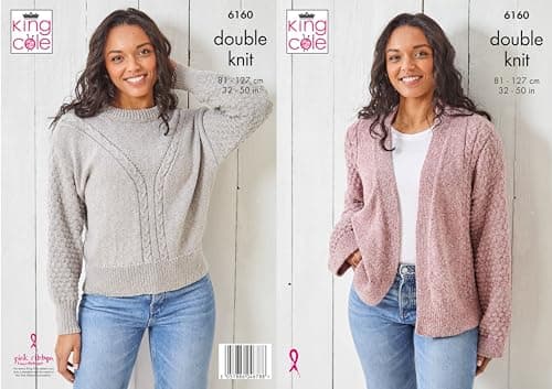 Image of King Cole Women's Knitting Pattern Double Knit Sweater and Cardigan (6160), 81cm – 127cm (32” – 50” Inches)