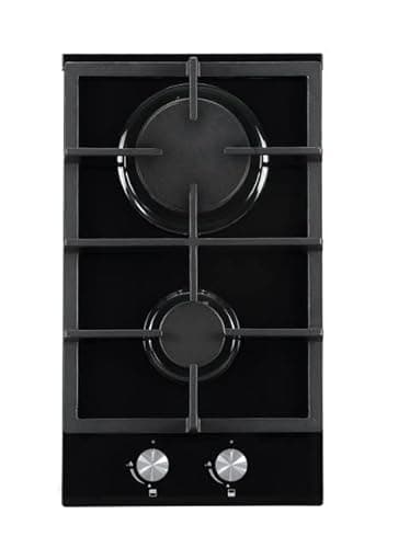Image of Cookology GGH306BK Gas on Glass Hob 30cm Built-in 2 Burners with Cast Iron Pan Supports, Auto Igniton and LPG Conversion Kit - In Black